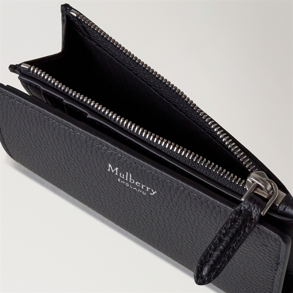 Mulberry Continental Bifold Zipped Wallet Black Small Classic Grain
